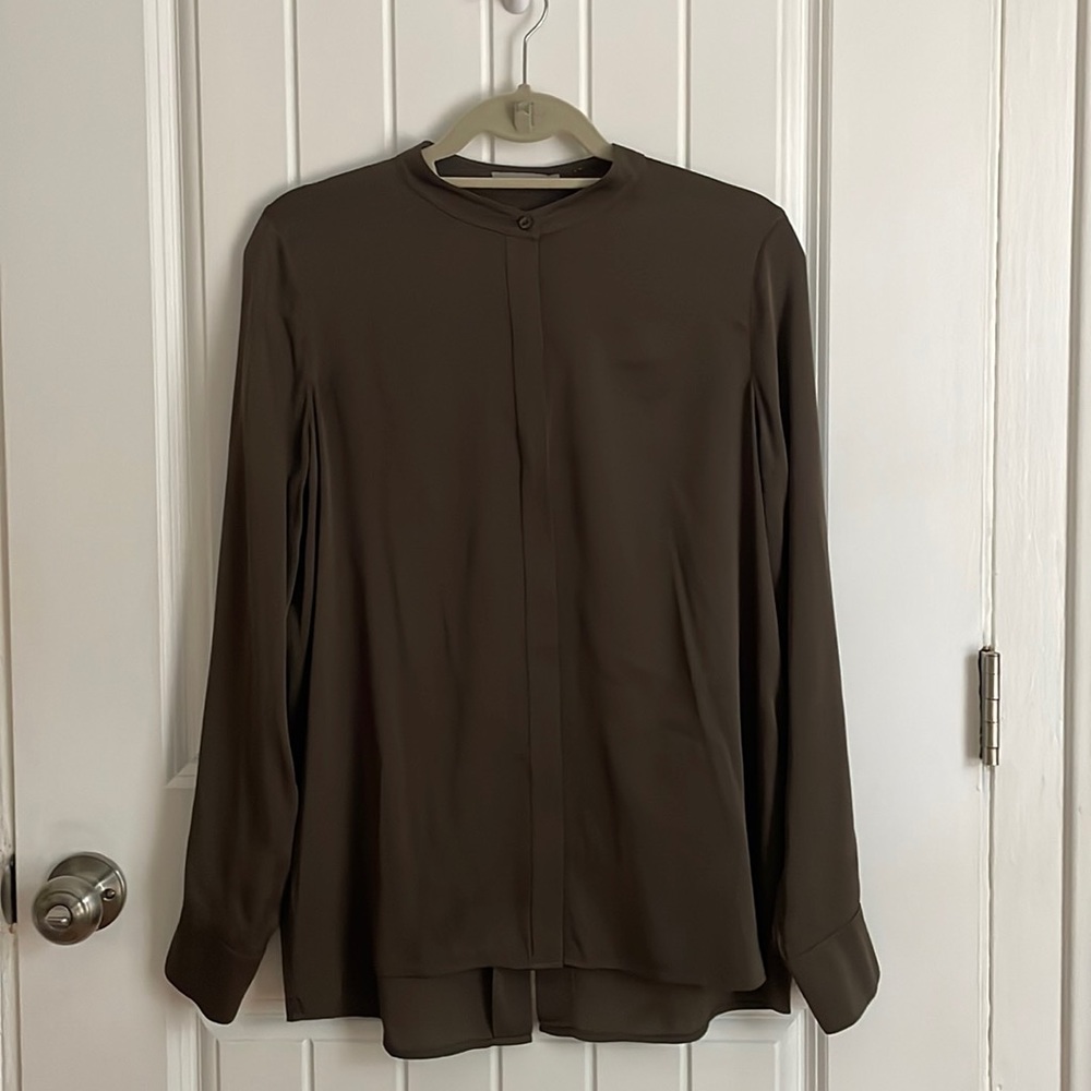Vince Split Back Button Down Silk Top - image 1